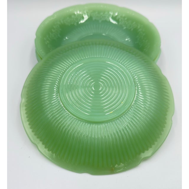 Glass 1940s Anchor Hocking Fire King Alice Jadeite Coffee Tea Cup & Saucer 9pc Lot For Sale - Image 7 of 14