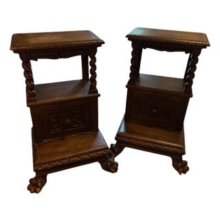 Antique Carved Italian Walnut Clawfoot Nightstands - A Pair For Sale