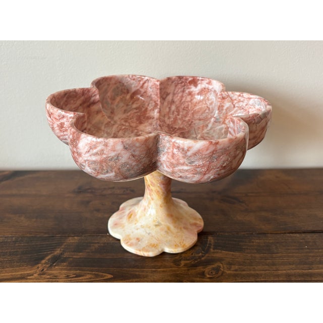1970s 1970s Italian Pink Marble Scalloped Pedestal Bowl For Sale - Image 5 of 5