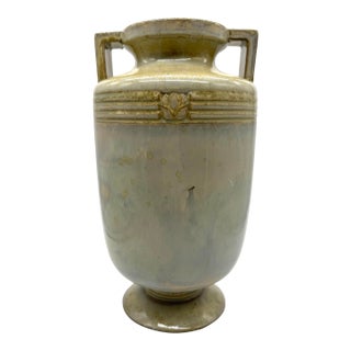 Global Views Grecian Style Celadon Amphora Urn | Reactive Glaze Ceramic Vase For Sale