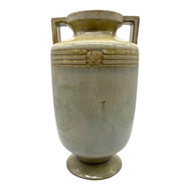 Global Views Grecian Style Celadon Amphora Urn | Reactive Glaze Ceramic Vase For Sale