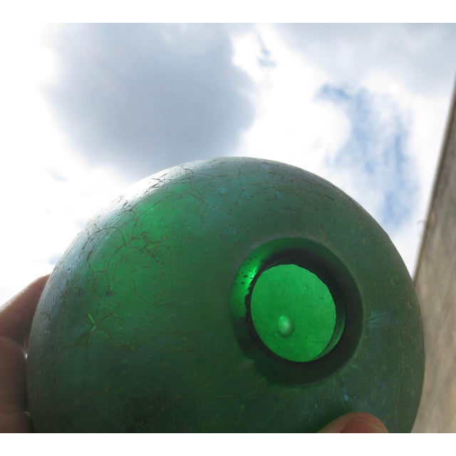 Green Glass Globe With Irridescent Crackle Surface Flash For Sale - Image 11 of 11