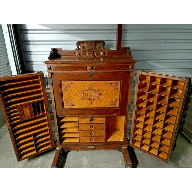 Victorian 19th Century Antique Wooton Patent Secretary Desk in Burl Walnut For Sale - Image 3 of 18