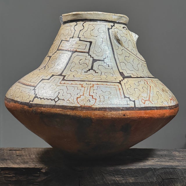 Tribal Monumental Abstract Shipibo Conibo Folk Art Anthropomorphic Polychrome Vessel For Sale - Image 3 of 12