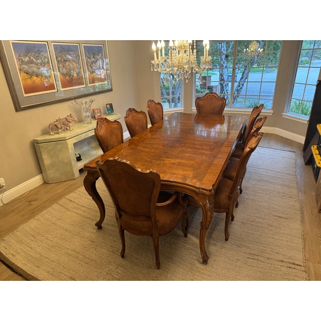 Brown 1980s Karges Vintage Dinning Room Table 48 X 72 Expands to 132 Included 8 Chairs and 3 Inserts (Leaves) For Sale - Image 8 of 9