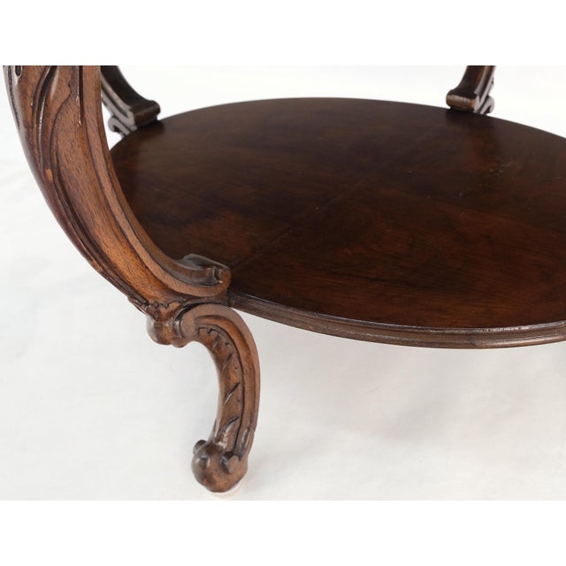 Oval Glass Tray Top Heavily Carved Inlay Walnut Side End Occasional Coffee Table For Sale - Image 9 of 12