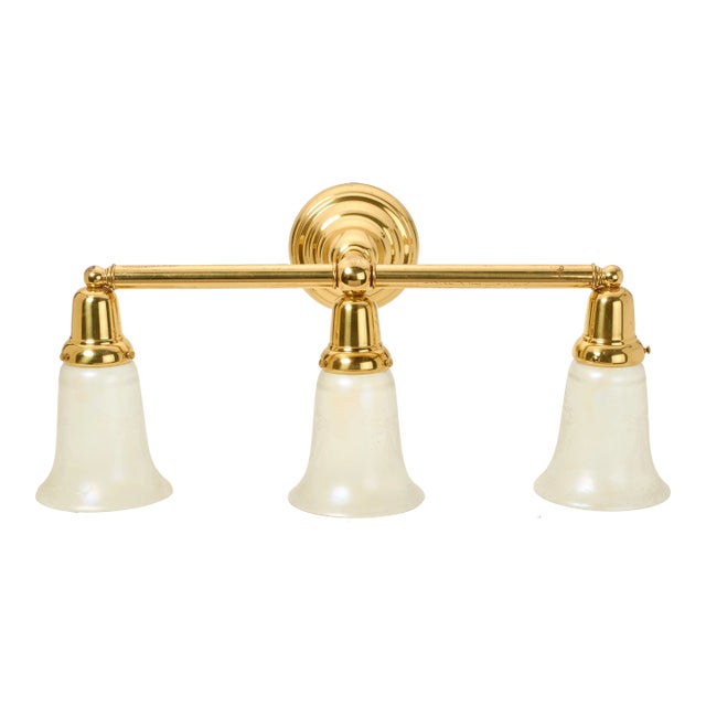 Vintage Polished Brass Wall Sconce With Shades by Brass Light Gallery For Sale