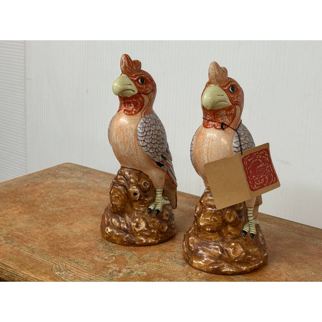 Traditional Hand Painted Porcelain Parrots, Set of Two For Sale - Image 3 of 12