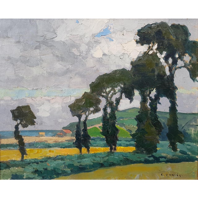 Rare landscape painted by Edouard CORTES, an artist famous for his lively views of Paris, who here depicted a seaside in...