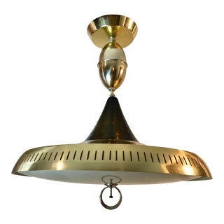 Mid Century Atomic Age Pull Down Brass and Lucite Pendant Light Fixture For Sale
