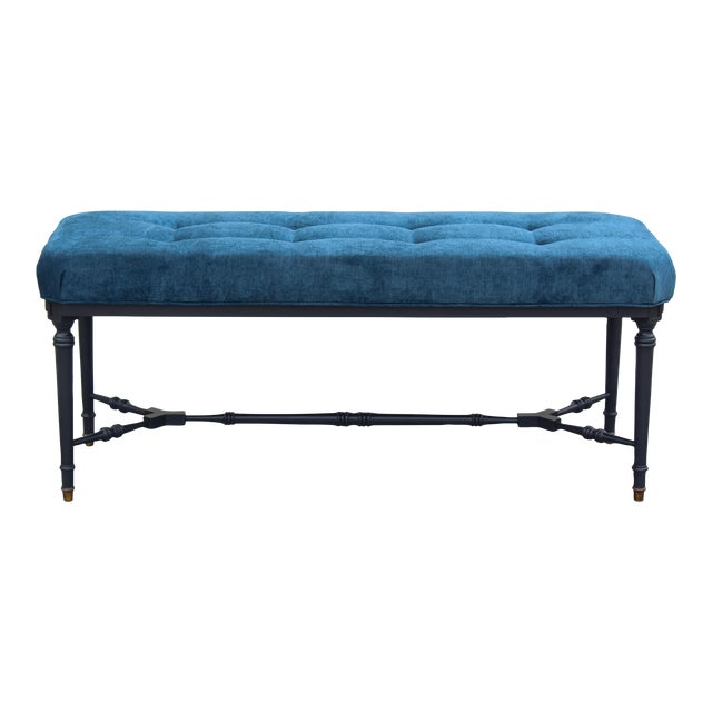MidCentury Blue Velvet Bench With Black Base Chairish