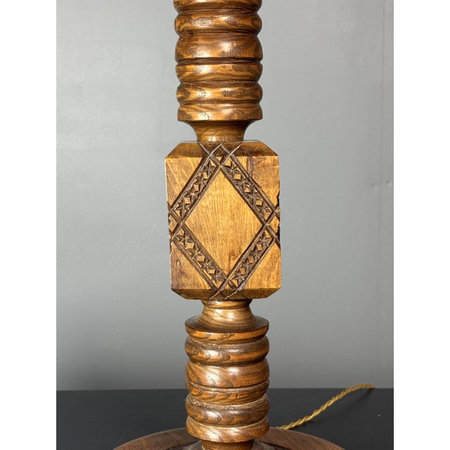 Wood Mid-Century Brutalist French Wood Table Lamp from Charles Dudouyt, 1950s For Sale - Image 7 of 13