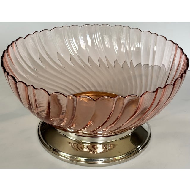 Late 20th Century Made in France Pink Swirl Centerpiece Bowl With Silver Plated Base, Polished For Sale - Image 5 of 10