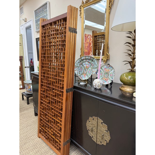 Japanese Vintage Japanese Solid Teak 4 Panel Screen, 1960 For Sale - Image 3 of 7