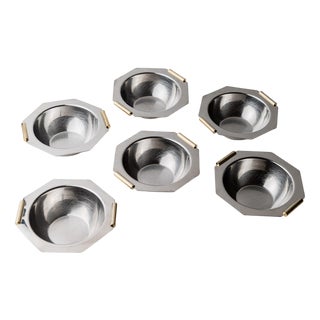 Vintage Stainless Steel Bowls with Gilt Handles, 1980s, Set of 6 For Sale