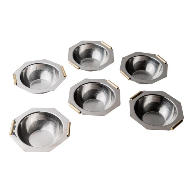 Vintage Stainless Steel Bowls with Gilt Handles, 1980s, Set of 8 For Sale