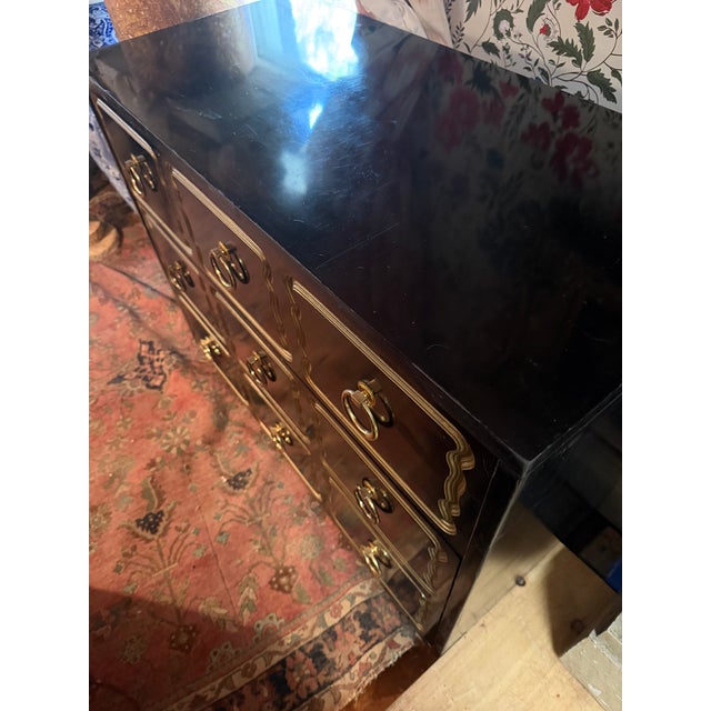 1950’s Attributed to Dorothy Draper Espana Line Mid Century Modern Chest of Drawers. Black Lacquer Made of Cherry For Sale - Image 13 of 14