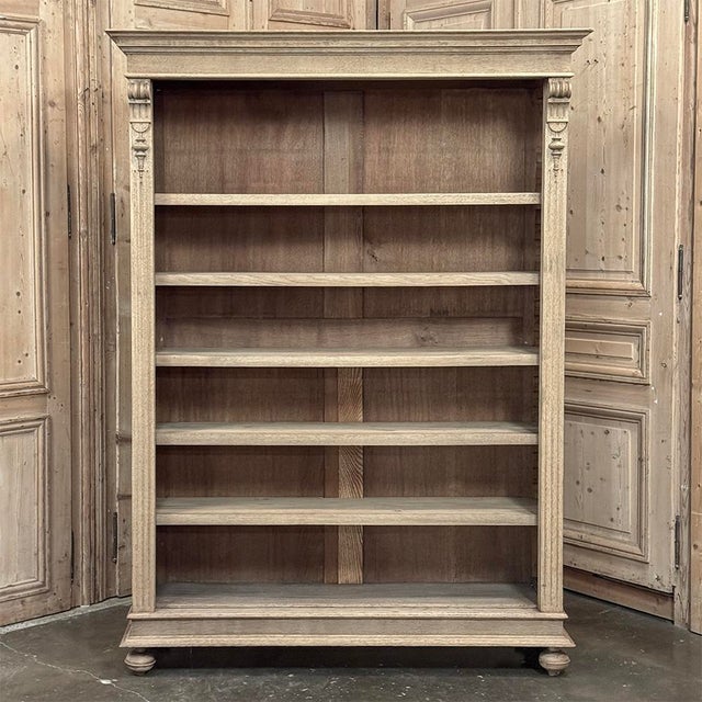 Early 20th Century Antique Dutch Neoclassical Open Bookcase in Solid Stripped White Oak For Sale - Image 5 of 18