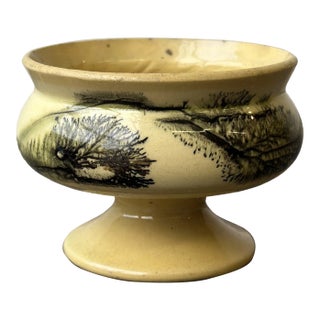 Antique Salt Cellar in Seaweed Yellow Ware, Circa Early-Mid 19th Century For Sale