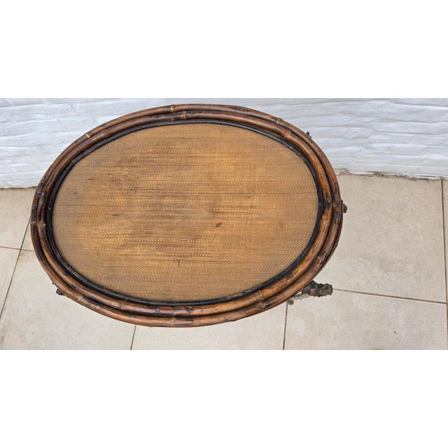 Antique French Bamboo Side Table Japonisme Aesthetic Movement Oval Rattan Cane Occasional Table Victorian Chinoiserie Furniture For Sale - Image 6 of 17