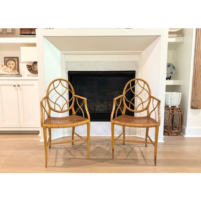 Chinoiserie Vintage English Faux Bamboo Oval Back Armchairs in the Manner of Tom Parr for Colefax & Fowler For Sale - Image 3 of 17