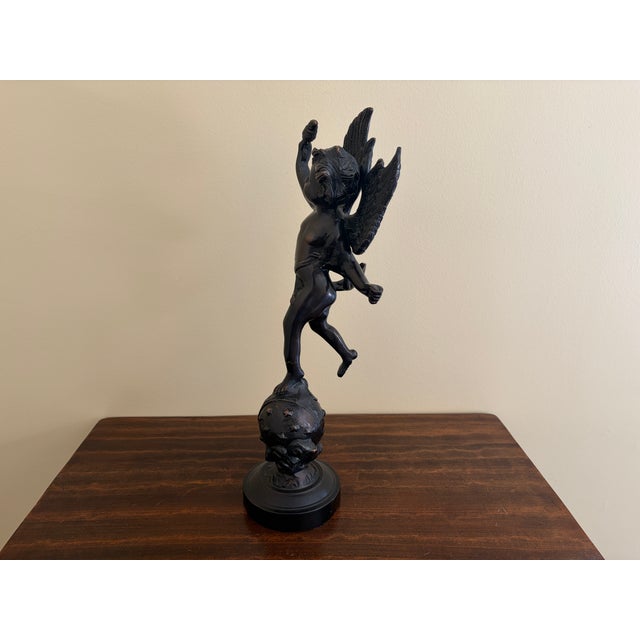 Bronze Late 20th C. Decorative Crafts Bronze-Finish Winged Putto Sculpture For Sale - Image 8 of 11