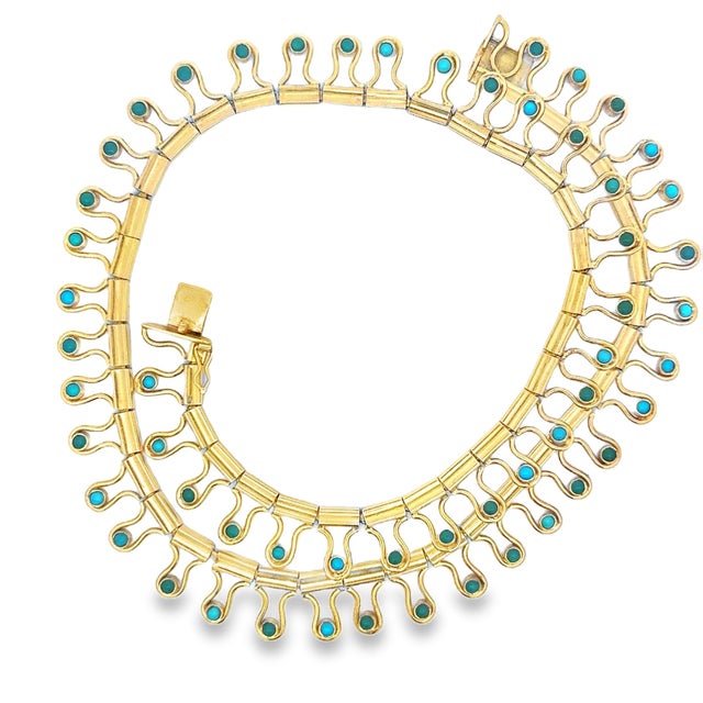 Vintage Italian Modernist 18k Gold and Turquoise Fringe Necklace For Sale In Miami - Image 6 of 13