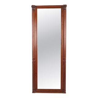 Large 19th Century Antique Mahogany Mirror with Columns and Carved Details For Sale