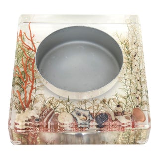 Vintage Embedded Floating Object Lucite and Aluminum Shell Bowl For Sale