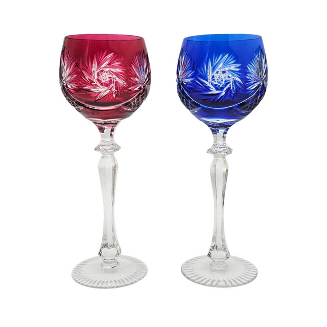 Late 20th Century Ajka Marsala Ruby Overlay Hand-Cut Crystal Hock Wine Goblets, Hungary 8.625" 6pc For Sale - Image 4 of 13