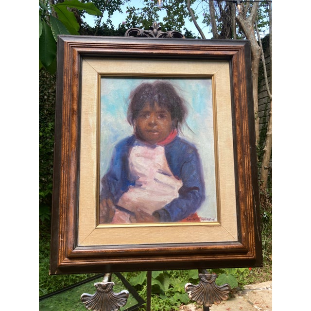 Late 20th Century Oil on Canvas Portrait Painting of a Beautiful Navajo Child, Framed For Sale - Image 10 of 13