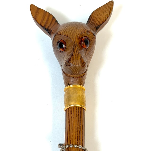 German Black Forest Style Carved Deer Head Baton with Brass Mounts, Circa 1930s For Sale - Image 9 of 14