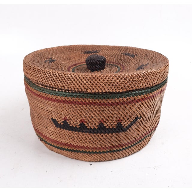 Early 20th Century Makah Lidded Basket Whale Whaling Motif For Sale - Image 5 of 9