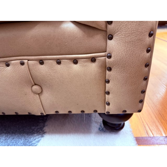 Early 21st Century Bernhardt Tan Leather Tufted Chesterfield Loveseat Sofa For Sale - Image 5 of 8