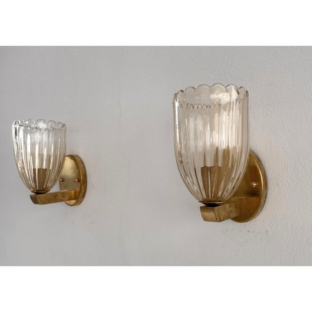 Art Deco Italian Brass and Murano Glass Wall Lights, 1990s, Set of 2 For Sale - Image 3 of 13