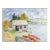 Small Vintage Lakeside Bait Shop & Boats Watercolor Painting For Sale