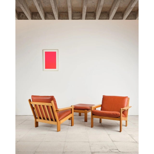 Brutalist Brutalist Lounge Chairs with Ottoman in Oak and Leather by Tage Poulsen, Denmark, 1960s, Set of 3 For Sale - Image 3 of 18