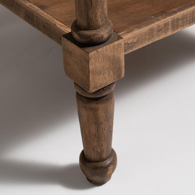 Wood Early 20th Century France Weathered Honey Oak Oak Side Table With Shelf For Sale - Image 7 of 10
