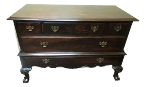 Vintage Chippendale Style Ball Claw Feet Flame Mahogany Low Dresser