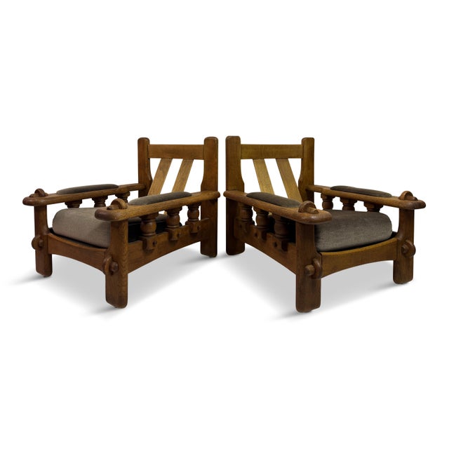 Brutalist Oak Chairs with Slatted Backs, 1960s, Set of 2 For Sale - Image 18 of 18