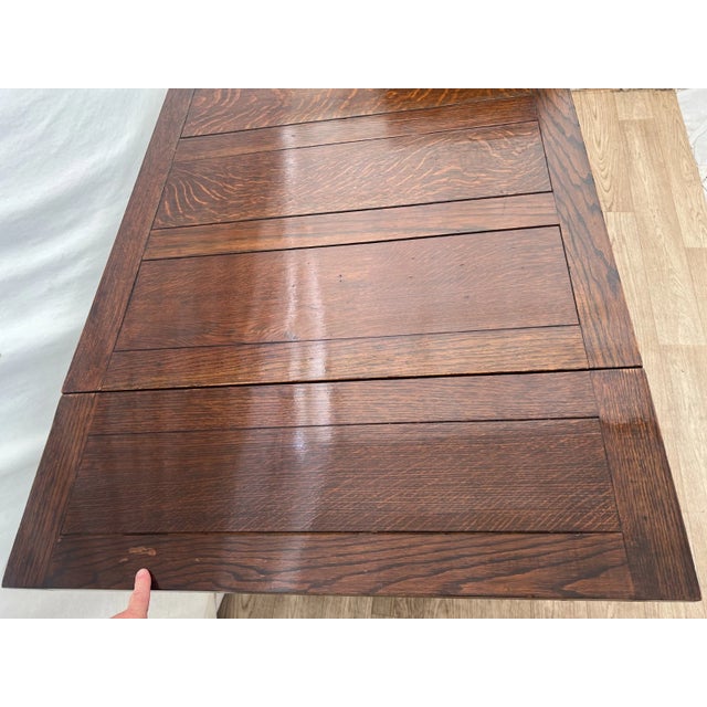 Early 20th Century English Tudor Expansion Table Turned Baluster Legs Quarter Sawn Oak, X-Stretcher For Sale - Image 9 of 16