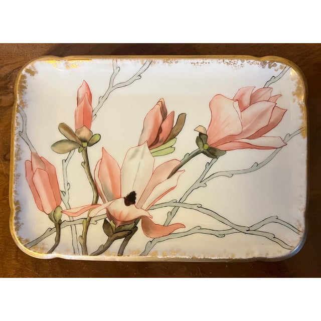 French Antique 19th Century Aesthetic Movement CFH GDM French Limoges Porcelain Rectangular Tray or Platter With Hand Painted Irises For Sale - Image 3 of 7