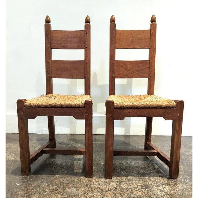 Charles Dudouyt High Back Belgian Oak and Rush Dining Chairs Circa 1960 For Sale - Image 4 of 10