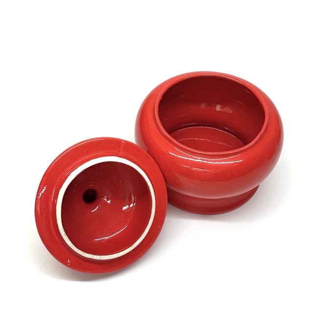 Mid 20th Century Vintage Red Ceramic Lidded Container Curation - Group of 3 For Sale - Image 5 of 17