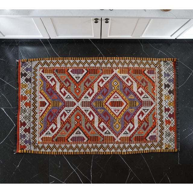 Hollywood Regency Handwoven Turkish Kilim Rug For Sale - Image 3 of 10