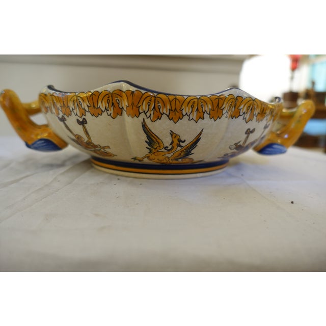 Neo-Renaissance Faience Bowl with Handles from Gien, 19th Century For Sale - Image 3 of 5