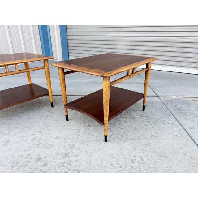 Red 1960s Pair of Mid Century Walnut & Oak Side Tables For Sale - Image 8 of 9