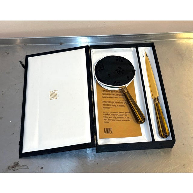 Gumps Gump's Tiger's Eye & Brass Magnifying Glass / Letter Opener Set For Sale - Image 4 of 8