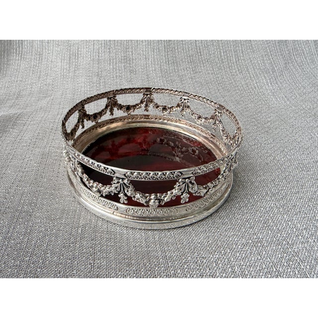 Vintage Silver Plate Faux Tortoise Wine Coaster For Sale - Image 4 of 11