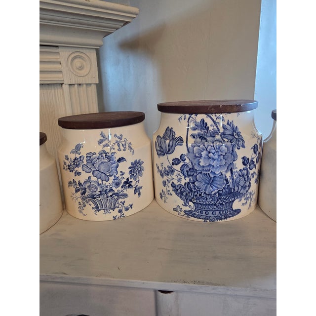 Four Vintage English Blue and White Storage Canisters For Sale - Image 14 of 17